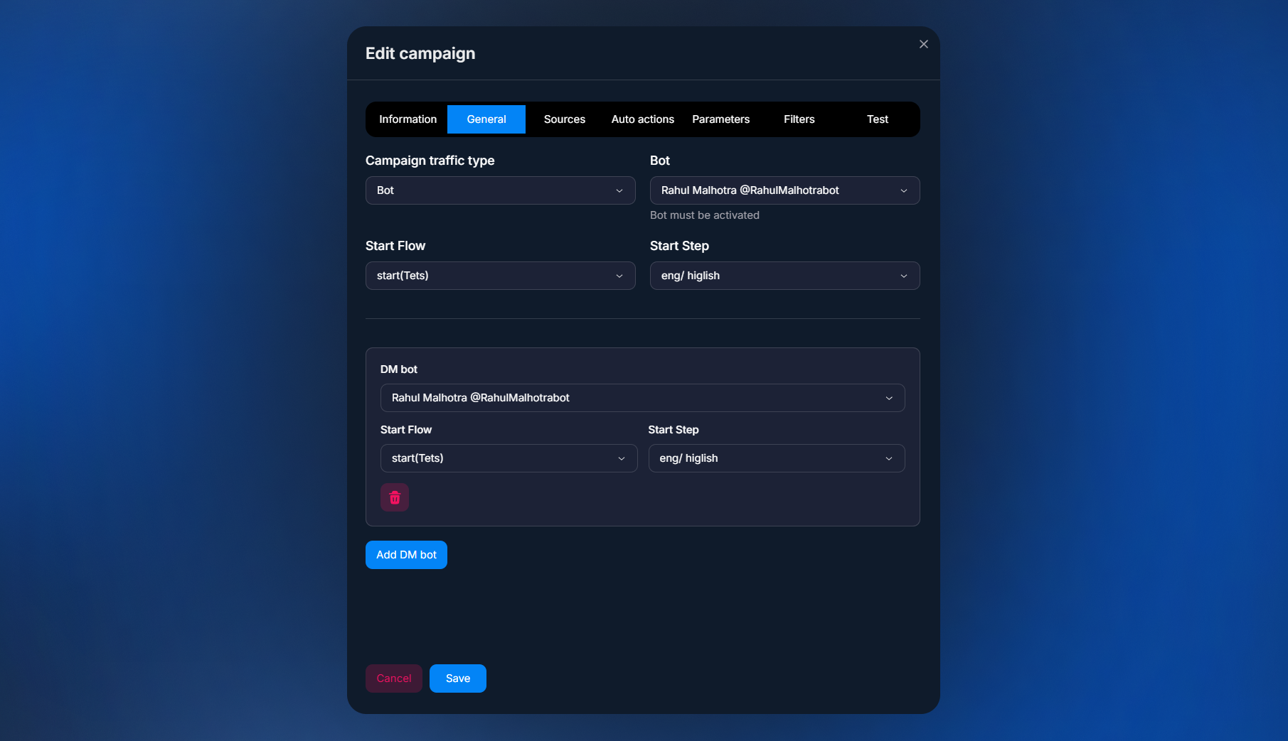 Specifying a DM bot in a campaign