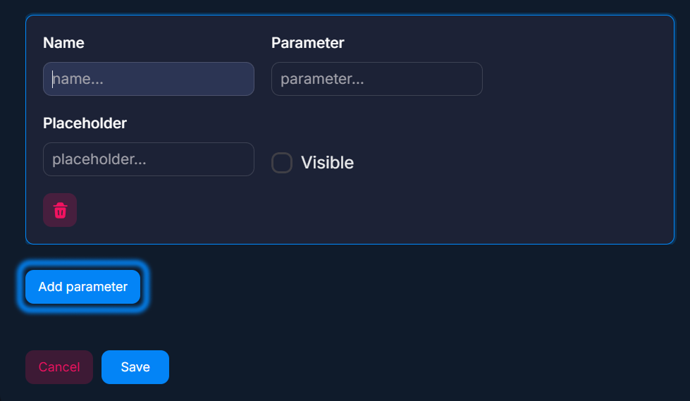 Кнопка Add parameter
