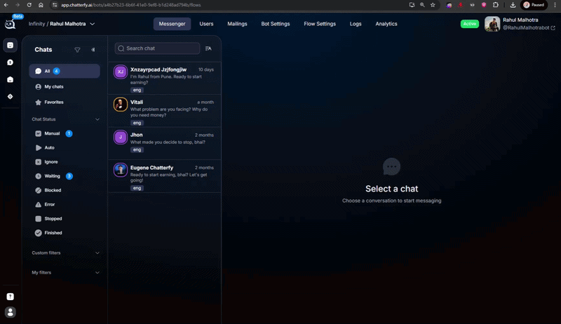 Clearing the dialog with Clear Chat in the customer profile