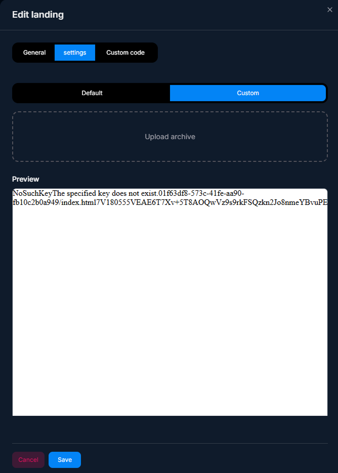 Custom landing page