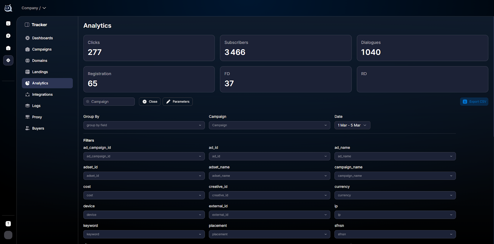 Filters block in Analytics