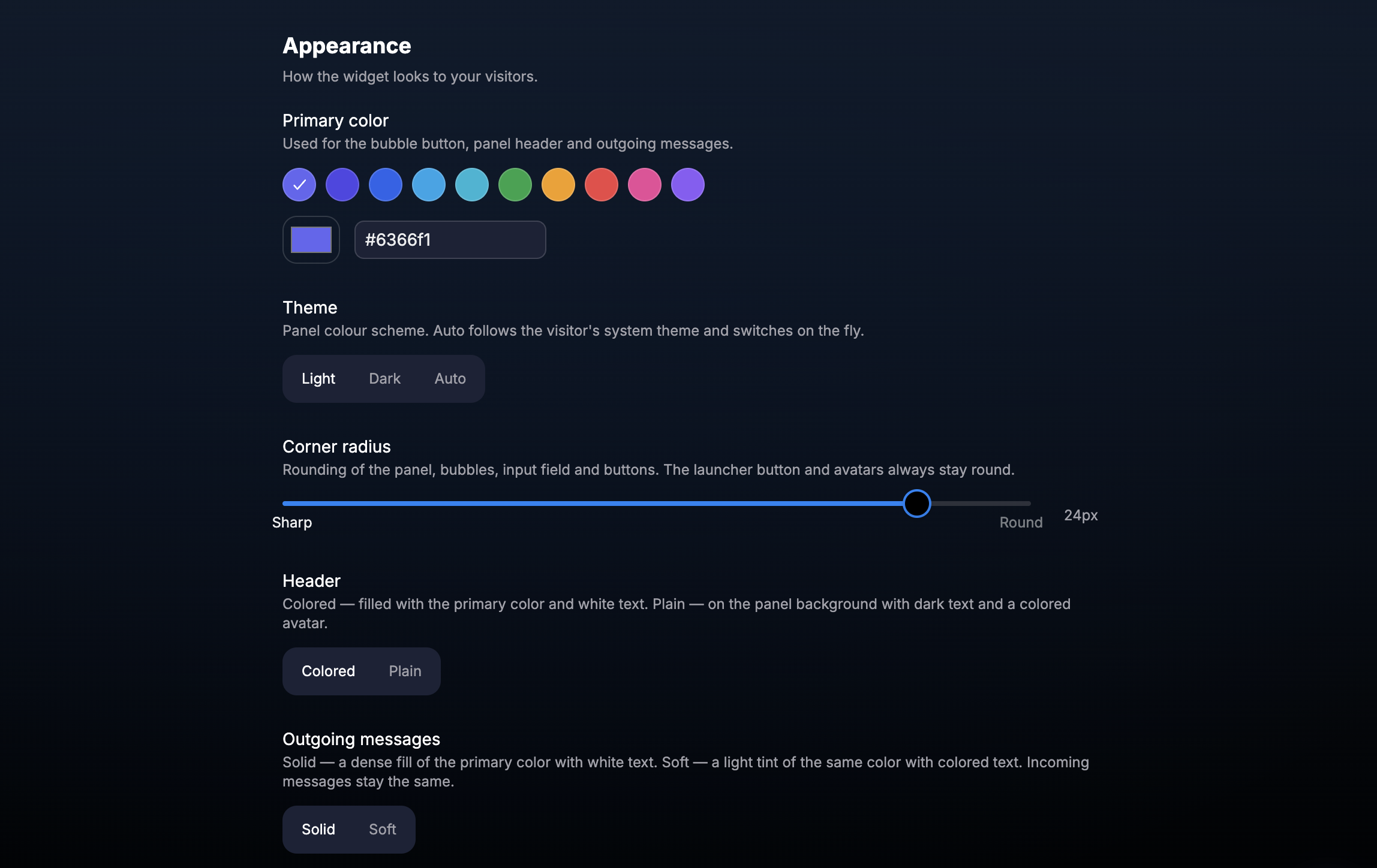 Widget appearance settings