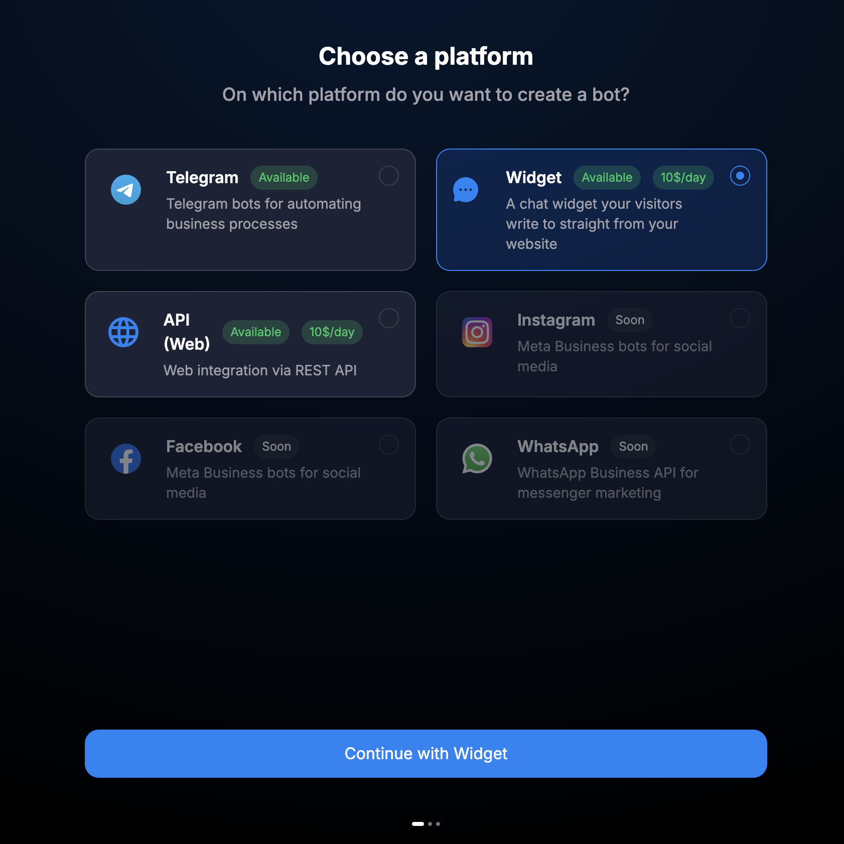 Selecting the Widget platform