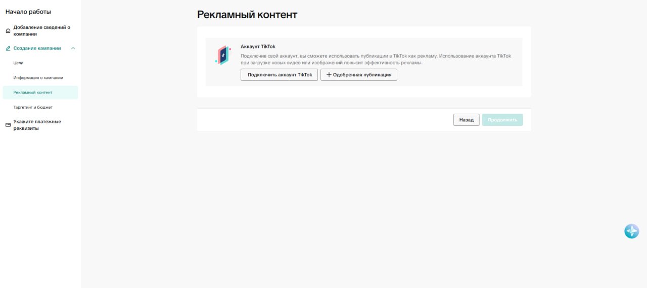 Step 6. Ad content: TikTok account or approved post