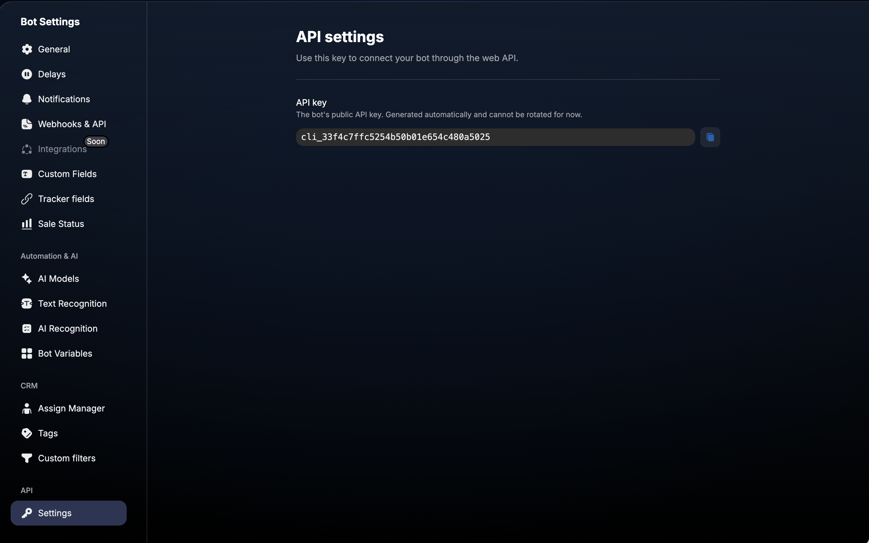 Bot Settings → API → Settings