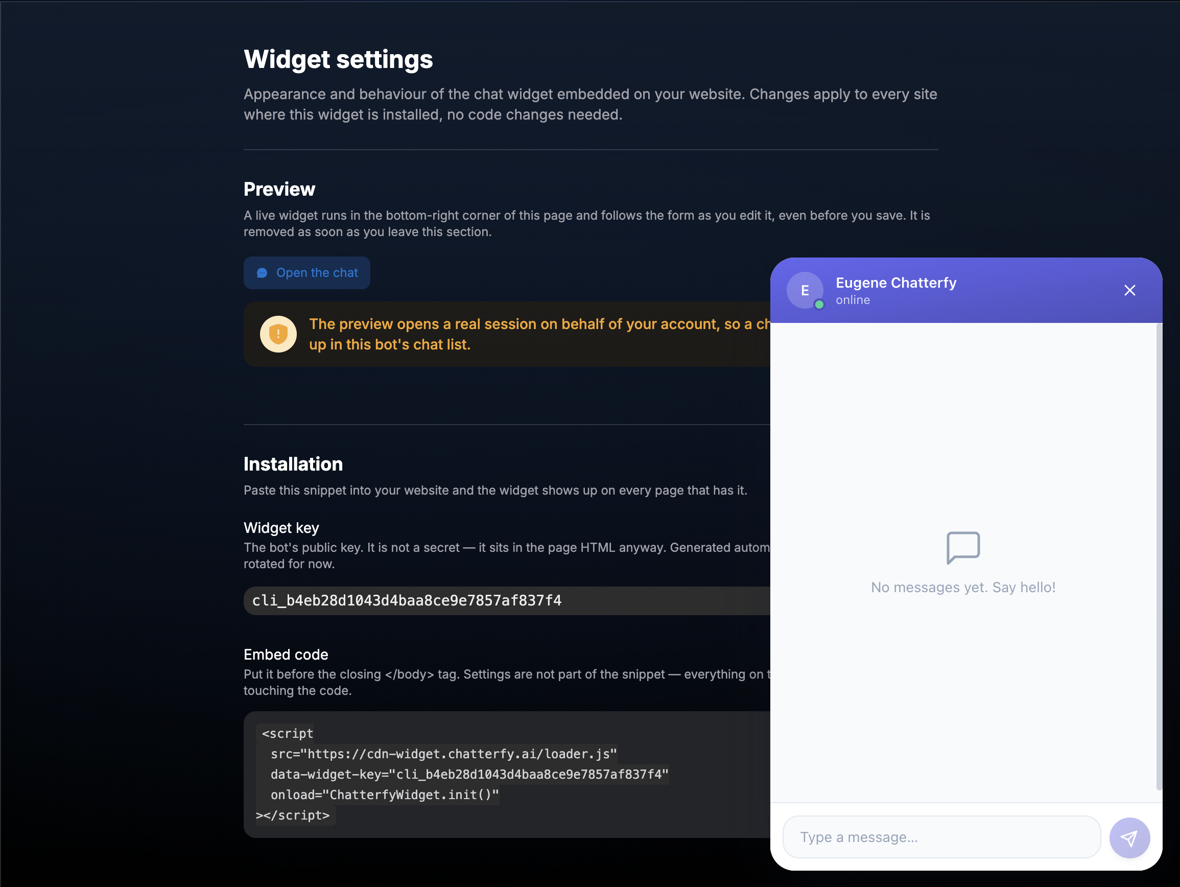 Chat widget preview