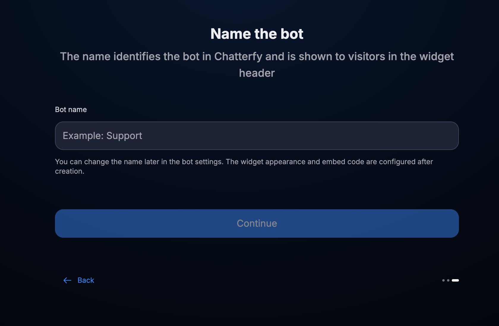 Entering the bot name