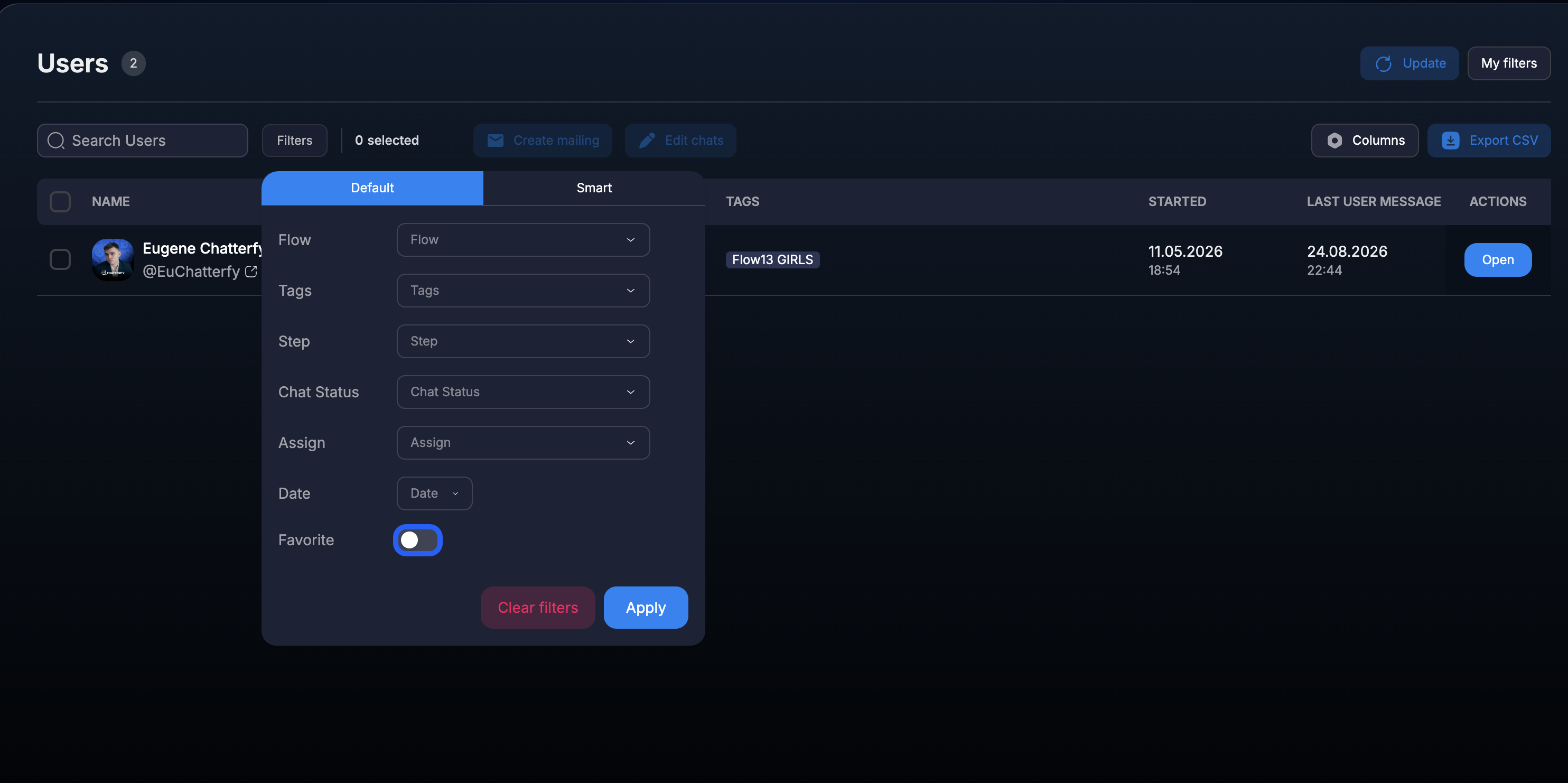 Favorite toggle in standard Users filters