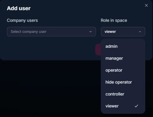 Selecting a user role within a Space